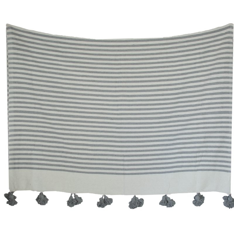 Juno King Pom Pom Cotton Blanket - Image 1