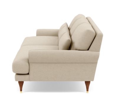 Maxwell Sofa with Beige Oatmeal Fabric and Oiled Walnut with Brass Cap legs - Image 4