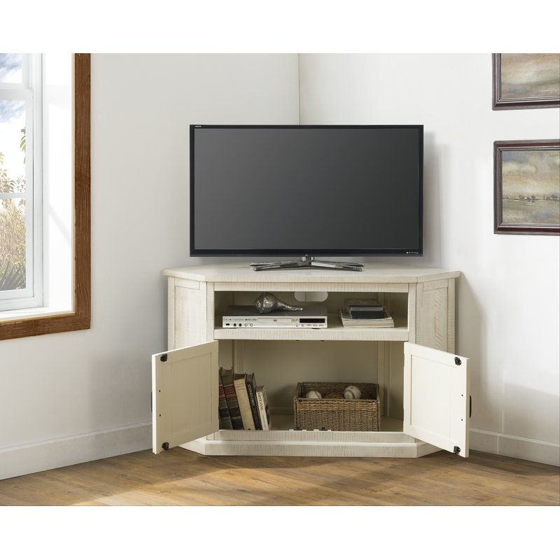 August Grove Tacoma Corner TV Stand for TVs up to 55" in Antique White - Image 2