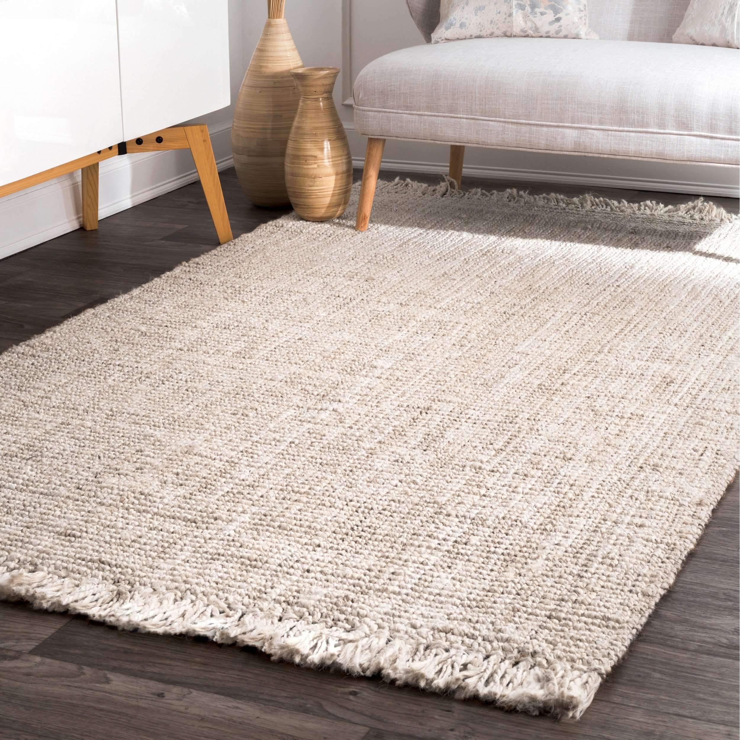 Hand Woven Chunky Loop Jute Area Rug - Off White - Image 1