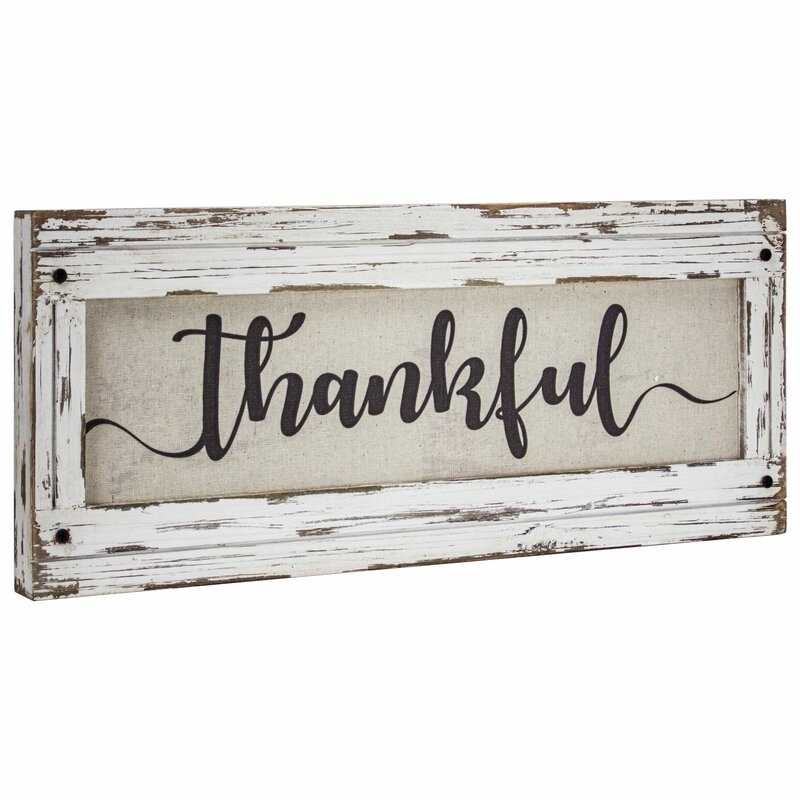 'Thankful' Wood Framed Inspirational Canvas Sign Farmhouse Wall Décor - Image 0