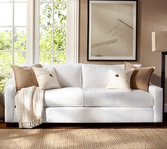 York Slope Arm Upholstered Sofa, Grand with Bench Cushion, Premium Performance Basketweave, Light Gray - Image 1