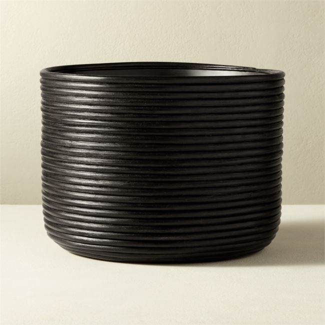 Basket Medium Black Rattan Planter - Image 0