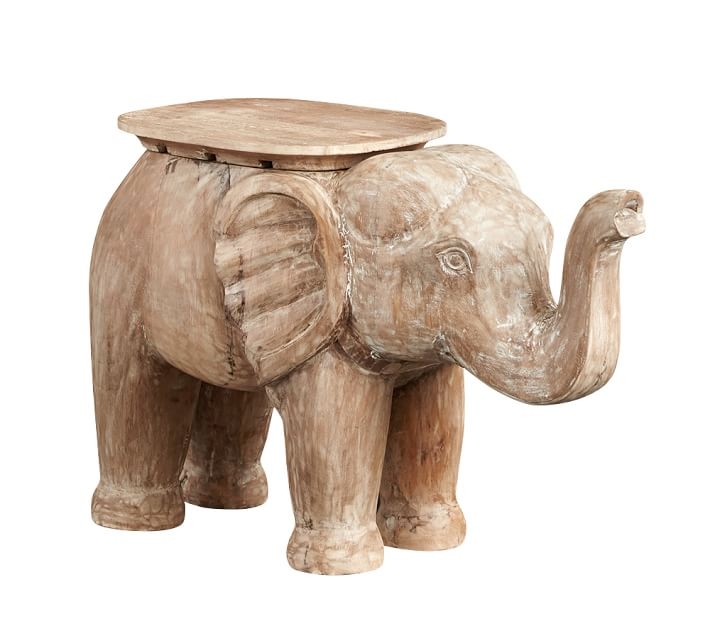 Elephant Side Table, Washed Natural, In-home - Image 0
