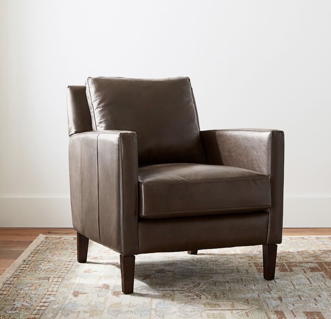 Felix Leather Armchair, Polyester Wrapped Cushions, Vintage Cocoa - Image 1