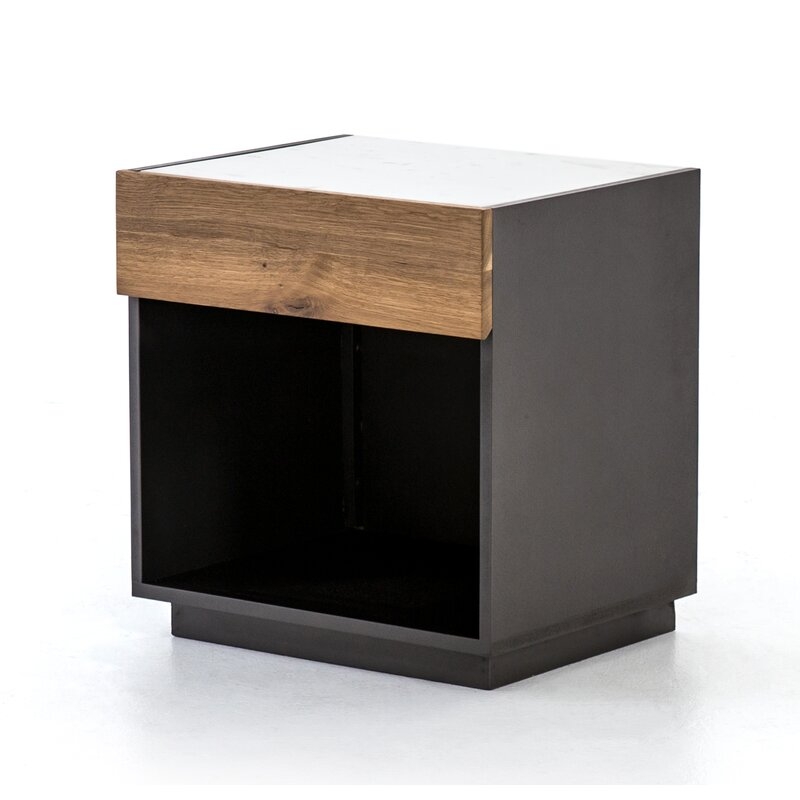 Four Hands Holland 1 - Drawer Nightstand in Dark Smoked Oak/White Marble/Gray Lacquer - Image 4