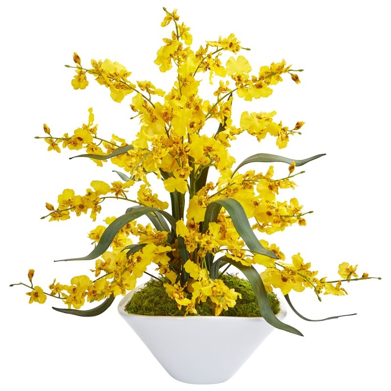 Artificial Dancing Lady Orchid Floral Arrangement in Vase - Image 0