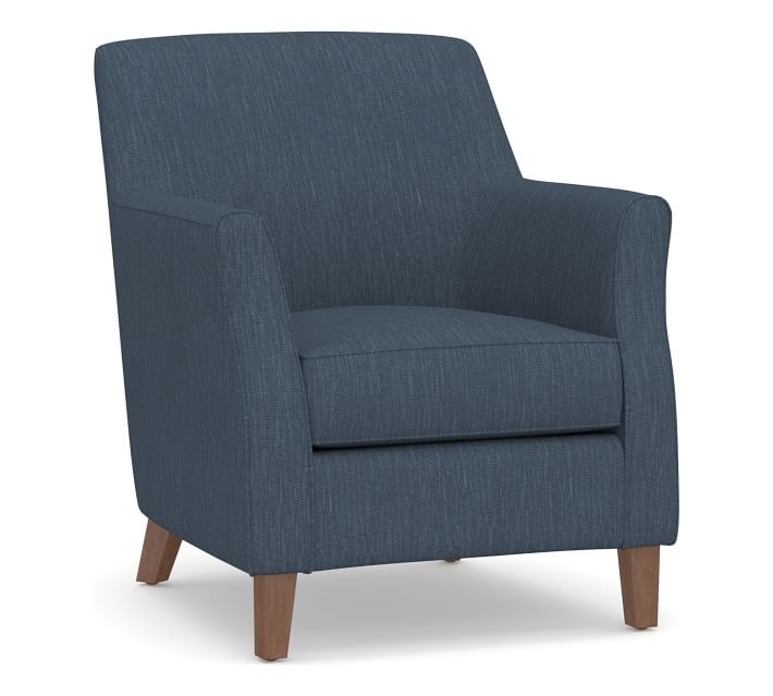 SoMa Newton Upholstered Armchair, Polyester Wrapped Cushions, Performance Heathered Tweed Indigo - Image 0