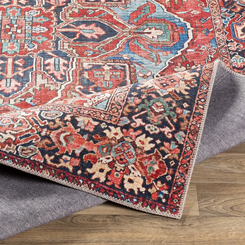Crook Oriental Power Loom Bright Red/Navy/Wheat/Ice Blue/Grass Green/Ivory Rug - Image 1