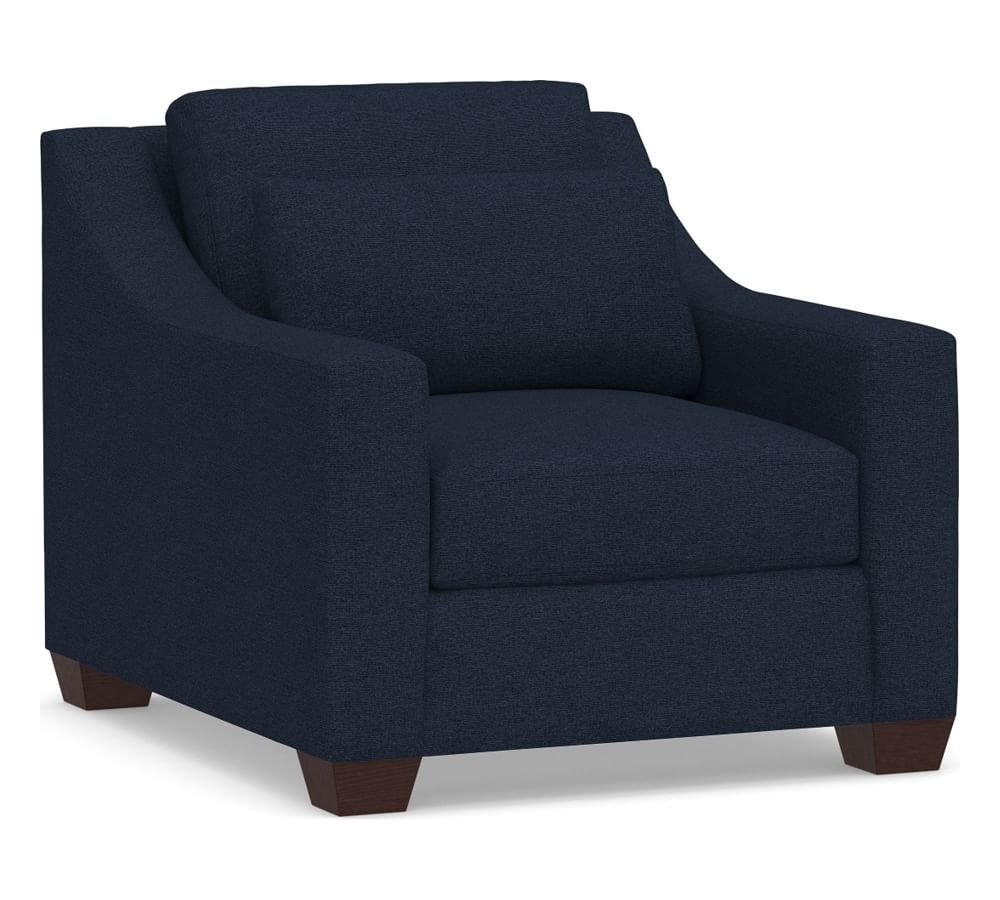 York Slope Arm Upholstered Deep Seat Armchair, Down Blend Wrapped Cushions, Performance Heathered Basketweave Navy - Image 0