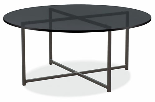 Classic Coffee Tables in Natural Steel - 36", Smokoe Tempered Glass - Image 0