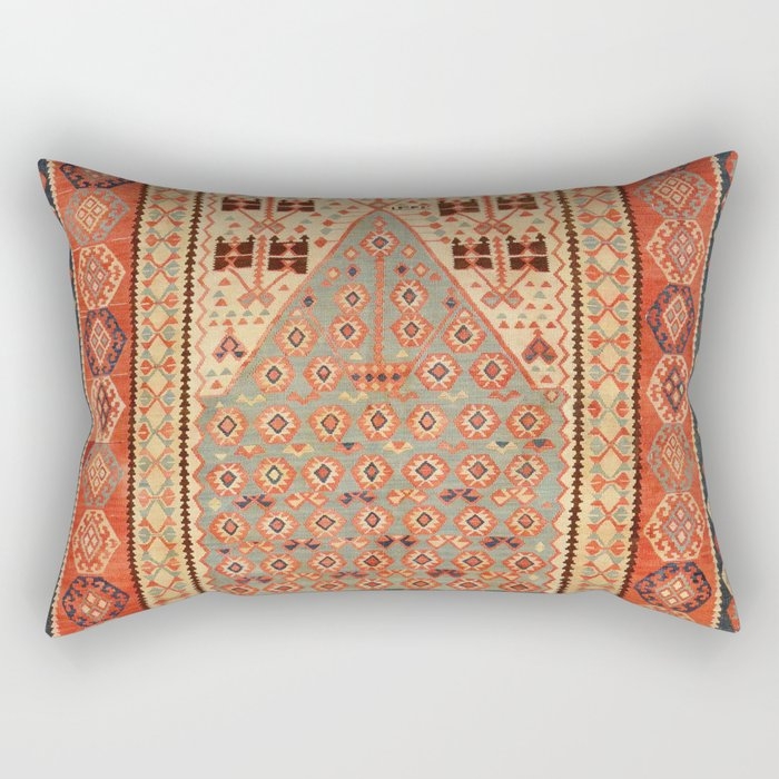 Antique Erzurum Turkish Kilim Rug Print Rectangular Pillow - Image 0