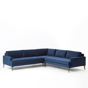 Andes Set 3, Right 2.5 Seater Sofa, Left 2.5 Seater Sofa,Corner, Performance Velvet, Ink Blue, Dark Pewter - Image 1