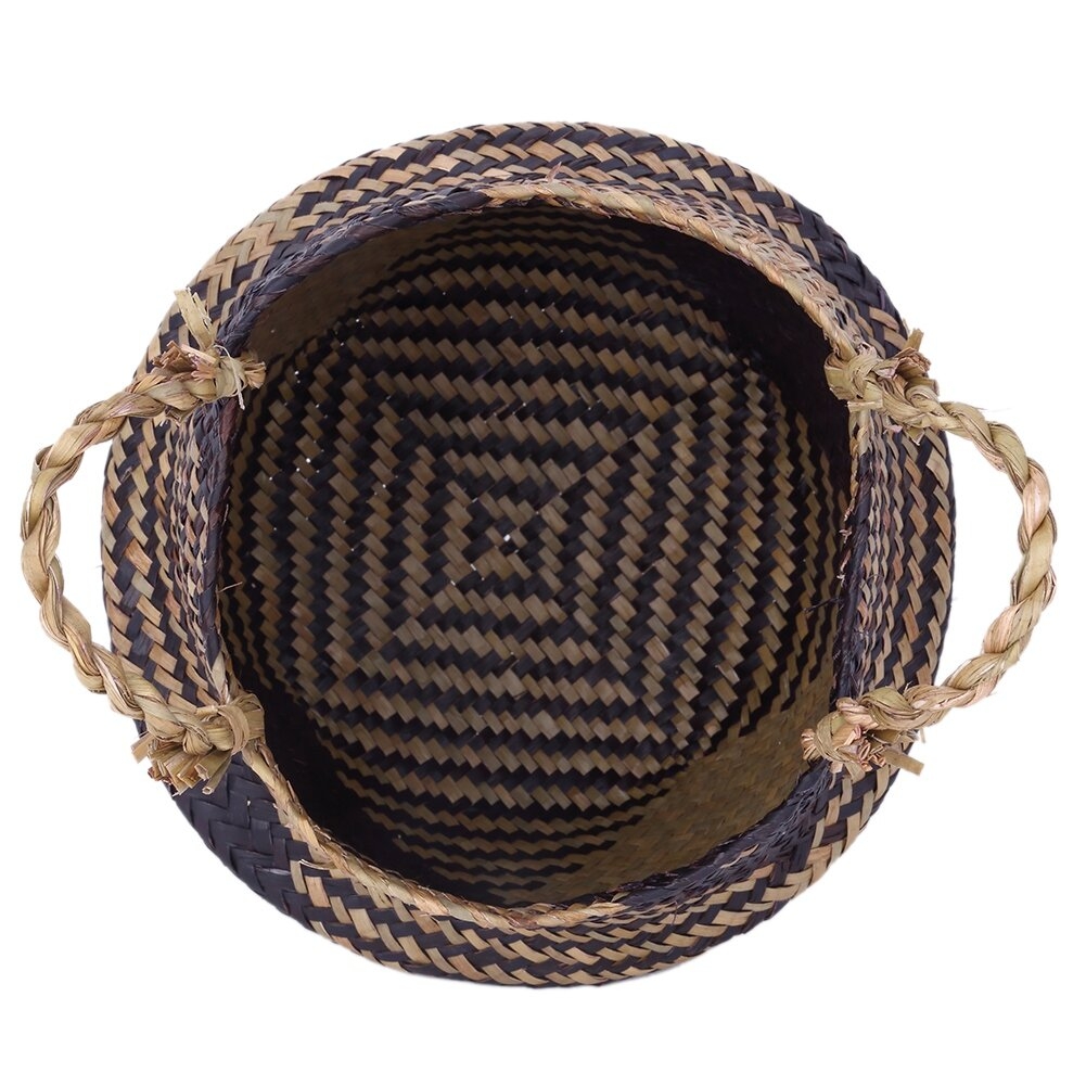 Handmade Folding Wicker Grass Weaving Basket Black Diamond Pattern For Storing Cosmetics Dirty Clothes Fashion Flowerpot - Image 1
