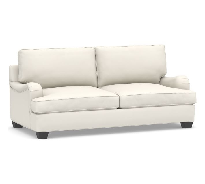 PB English Arm Upholstered Sleeper Sofa with Memory Foam Mattress, Box Edge Polyester Wrapped Cushions, Performance Twill Warm White - Image 0