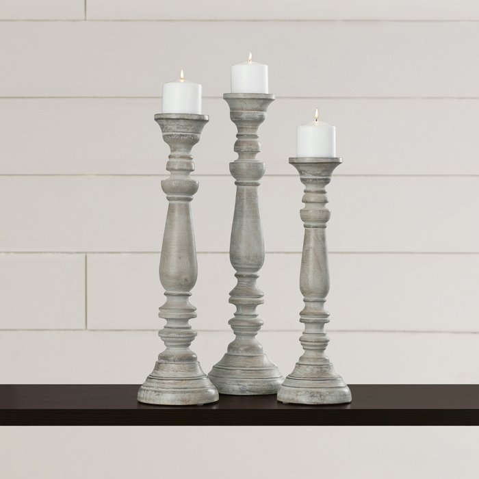 La Sarre 3 Piece Wood Candlestick Set - Image 0