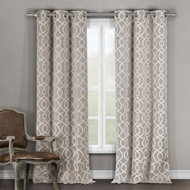 Higgenbotham Geometric Light Filtering Thermal Grommet Curtain Panels - Taupe - 84" - Image 0