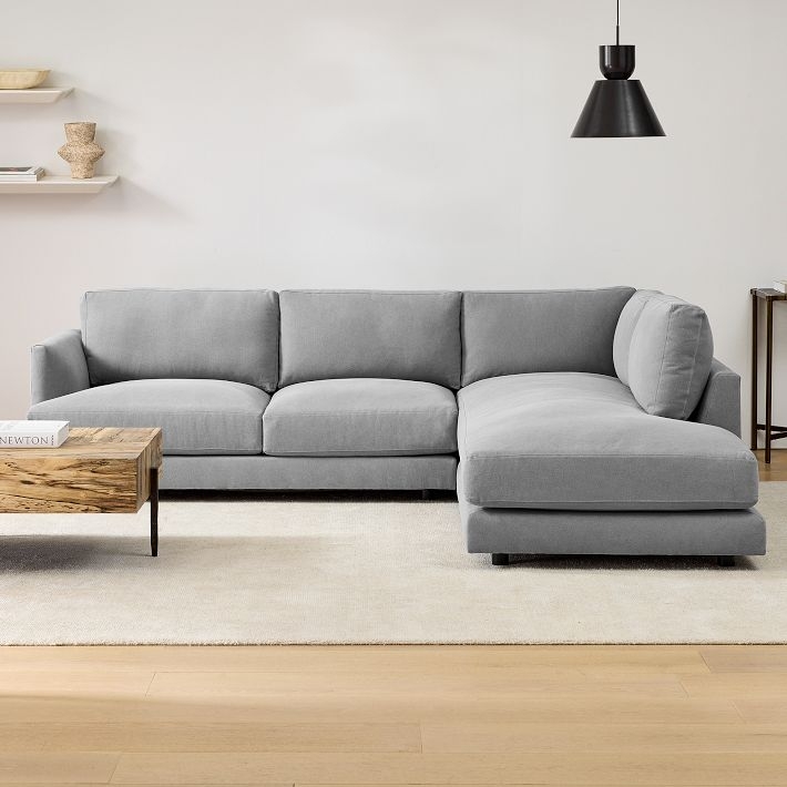 Haven Sectional Set 01: Left Arm Sofa, Right Arm Terminal Chaise, Performance Washed Canvas, Gray - Image 3