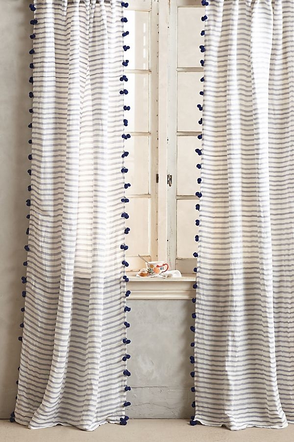 Pom Tassel Curtain-Navy-108"x50" - Image 0