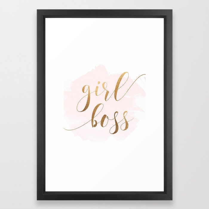 Girl Boss, Gold Decor, Gold Glitter, Girl Boss Print, Boss Lady, Office Decor Framed Art Print -15x21 Vector Black Frame - Image 0