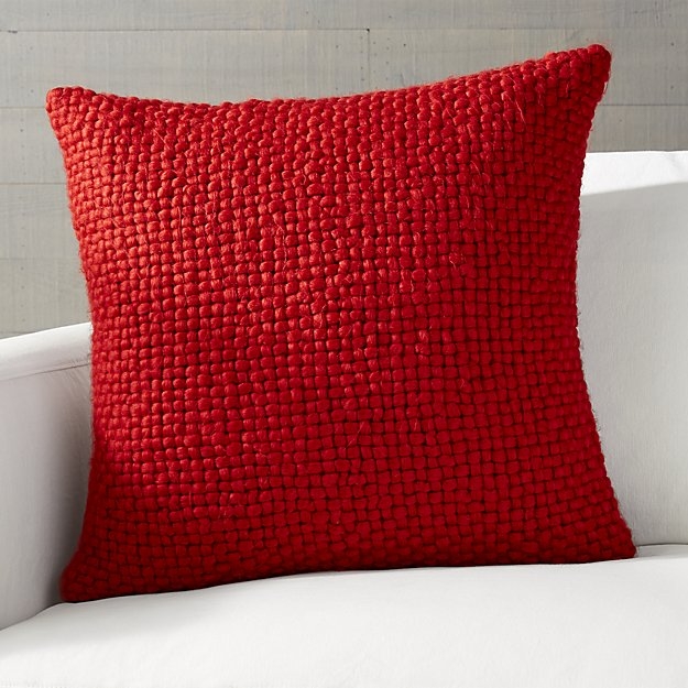 Cozy Weave red Pillow with Feather-Down Insert 23" - Image 0
