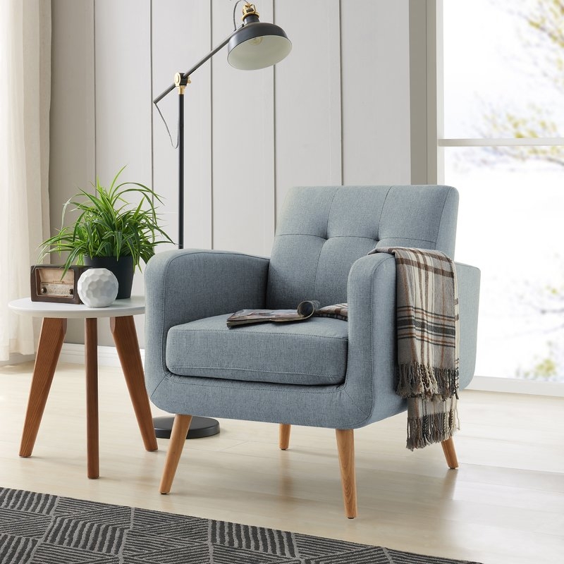 Valmy Lounge Chair - Light Blue Linen - Image 3
