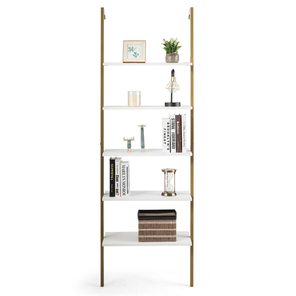 Bontang Steel Ladder Bookcase, White & Gold, 72" - Image 2