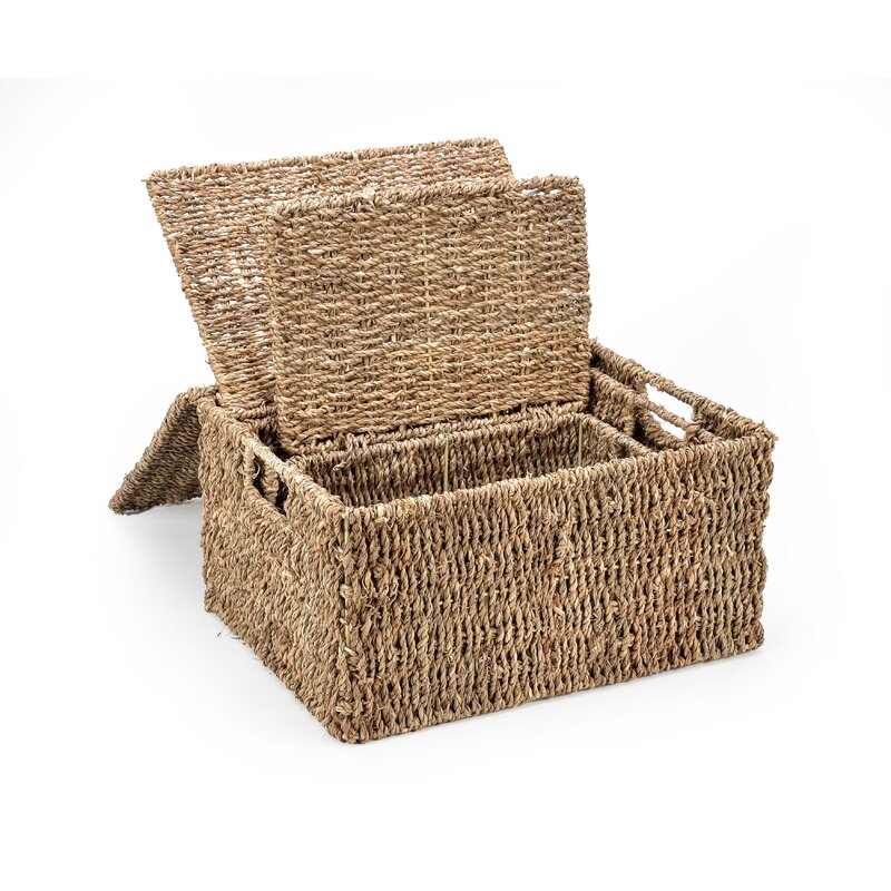 3 Piece Rectangular Seagrass Basket Set - Image 1