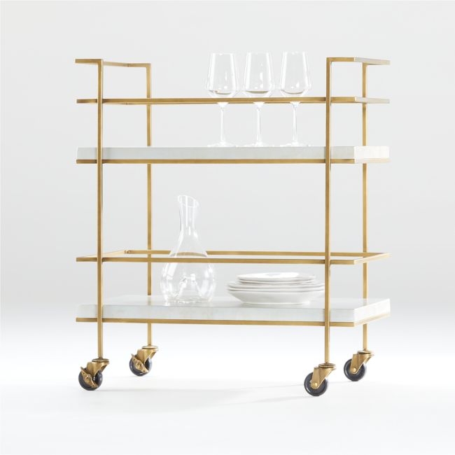 Adina Brass Cart with Silver Leaf Concrete Shelves - Image 0