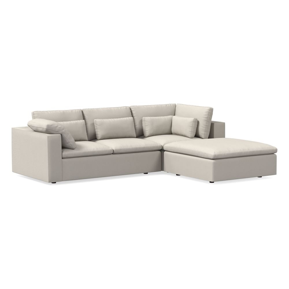 Harmony Mod 122" Right Ottoman Multi Seat 3-Piece Sectional, Yarn Dyed Linen Weave, Alabaster - Image 0