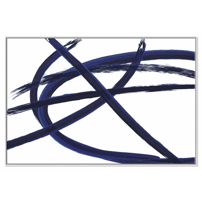 'Brush in Motion - Indigo III' Floater Frame Painting Print on Canvas, 41" H x 61" W x 2" D, White Framed - Image 0
