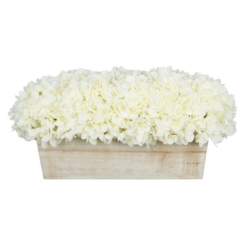 Hydrangeas Floral Arrangement in Planter - White - Image 0