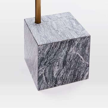 Cube Side Table, White/Antique Bronze/Gray Marble - Image 4