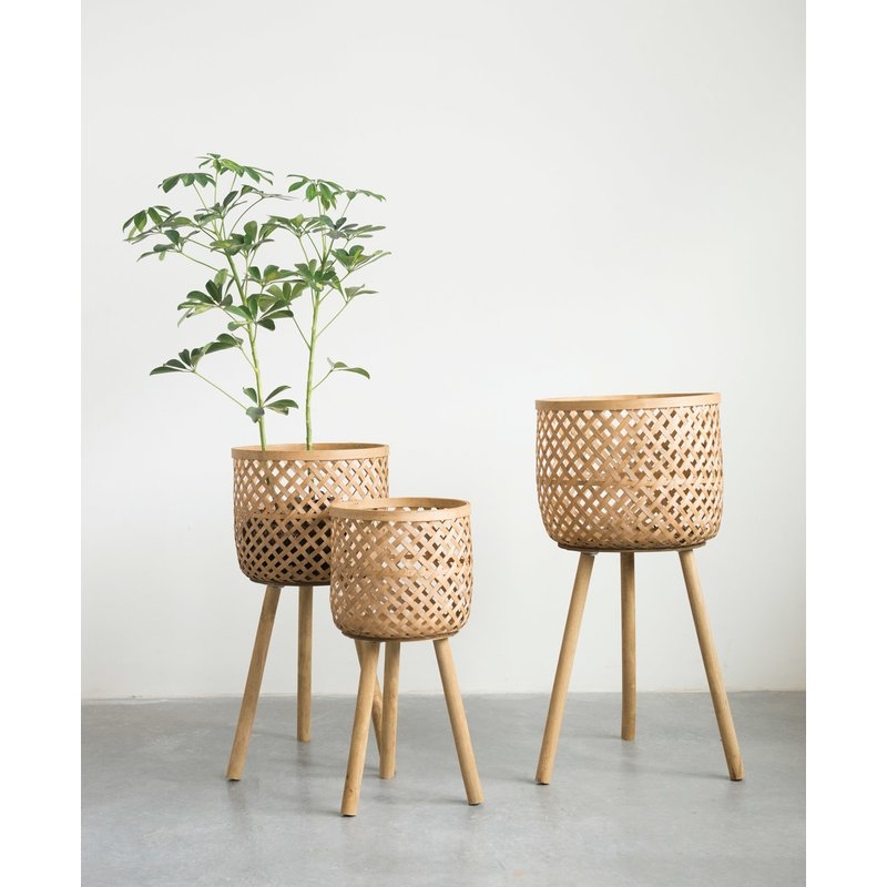 Round Bamboo Floor 3 Piece Wicker Basket Set - Image 0