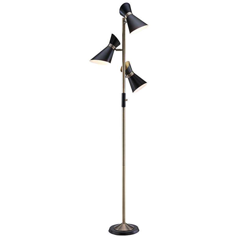 Jared Antique Brass and Black 3-Light Tree Floor Lamp - Image 0