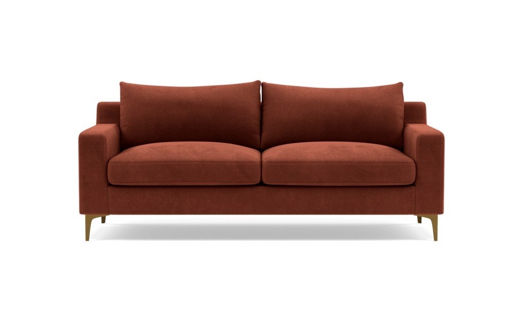 Sloan Sofa with Red Rust Fabric, down alternative cushions, and Brass Plated legs - Image 0