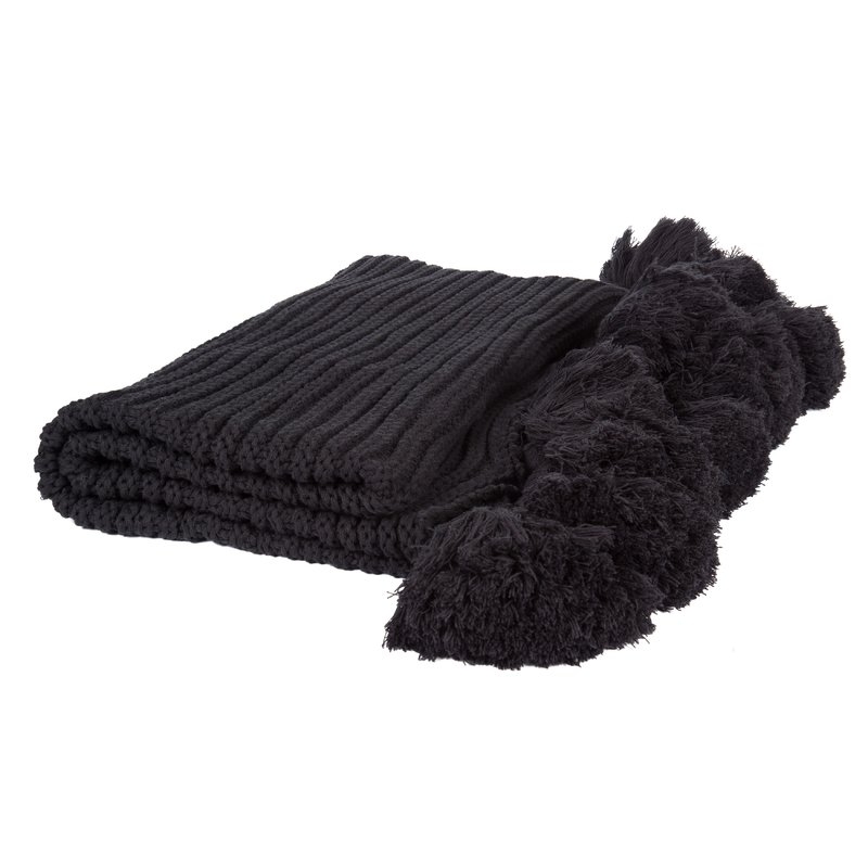 August Grove Dorcheer Chunky Ribbed Knit Throw Blanket in Black - Image 2