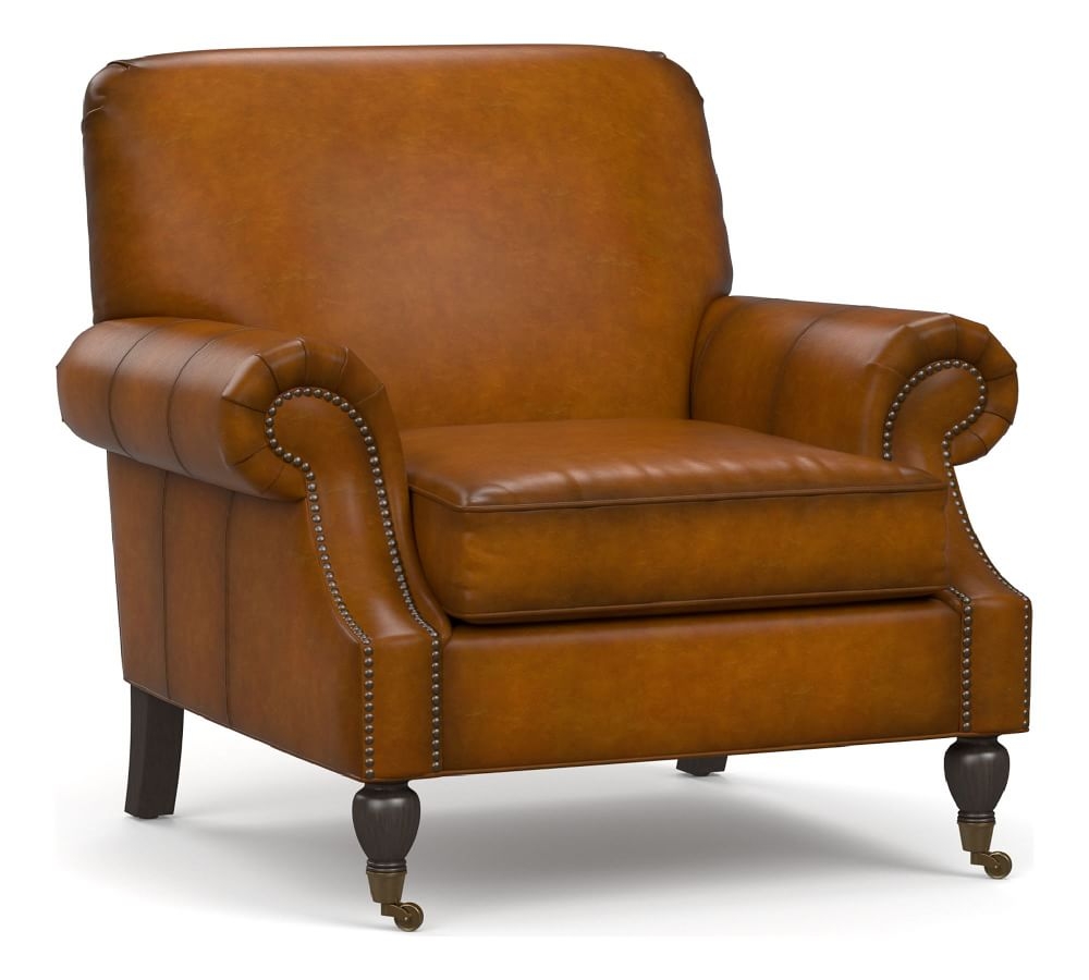 Brooklyn Leather Armchair, Polyester Wrapped Cushions, Burnished Walnut - Image 0