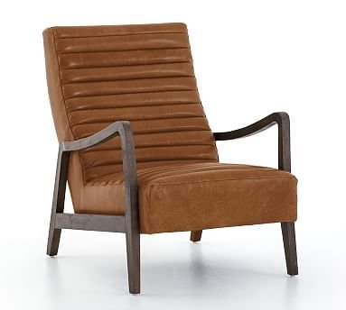Walker Leather Armchair, Polyester Wrapped Cushions, Burnished Saddle - Image 1