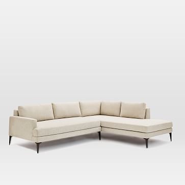 Andes Set 13: Left 2.5 Seater, Right Terminal Chaise, Twill, Stone, Blackened Brass - Image 0