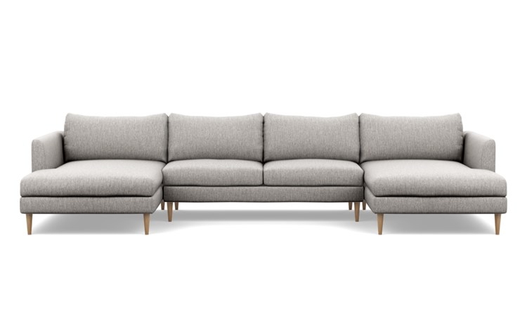 Owens U-Sectional with Earth Cross Weave Fabric, Natural Oak legs, and Bench Cushion - Image 0