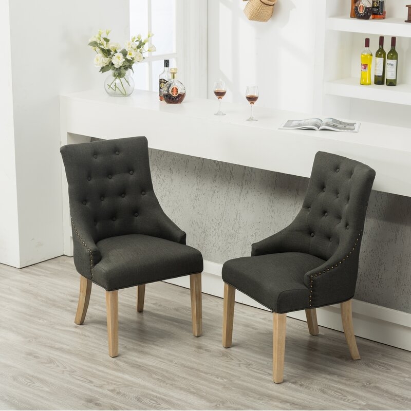 Miles City Button Tufted Wingback Hostess Upholstered Dining Chair Set of 2 - Image 0