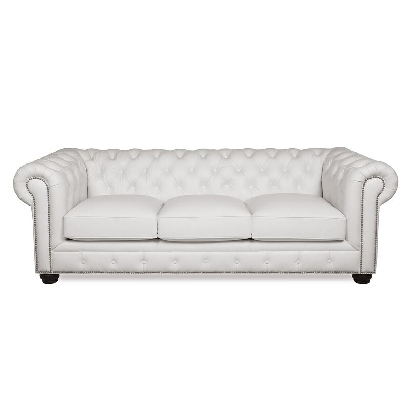 Dale Genuine Leather Chesterfield 95" Rolled Arm Sofa - White - Image 1