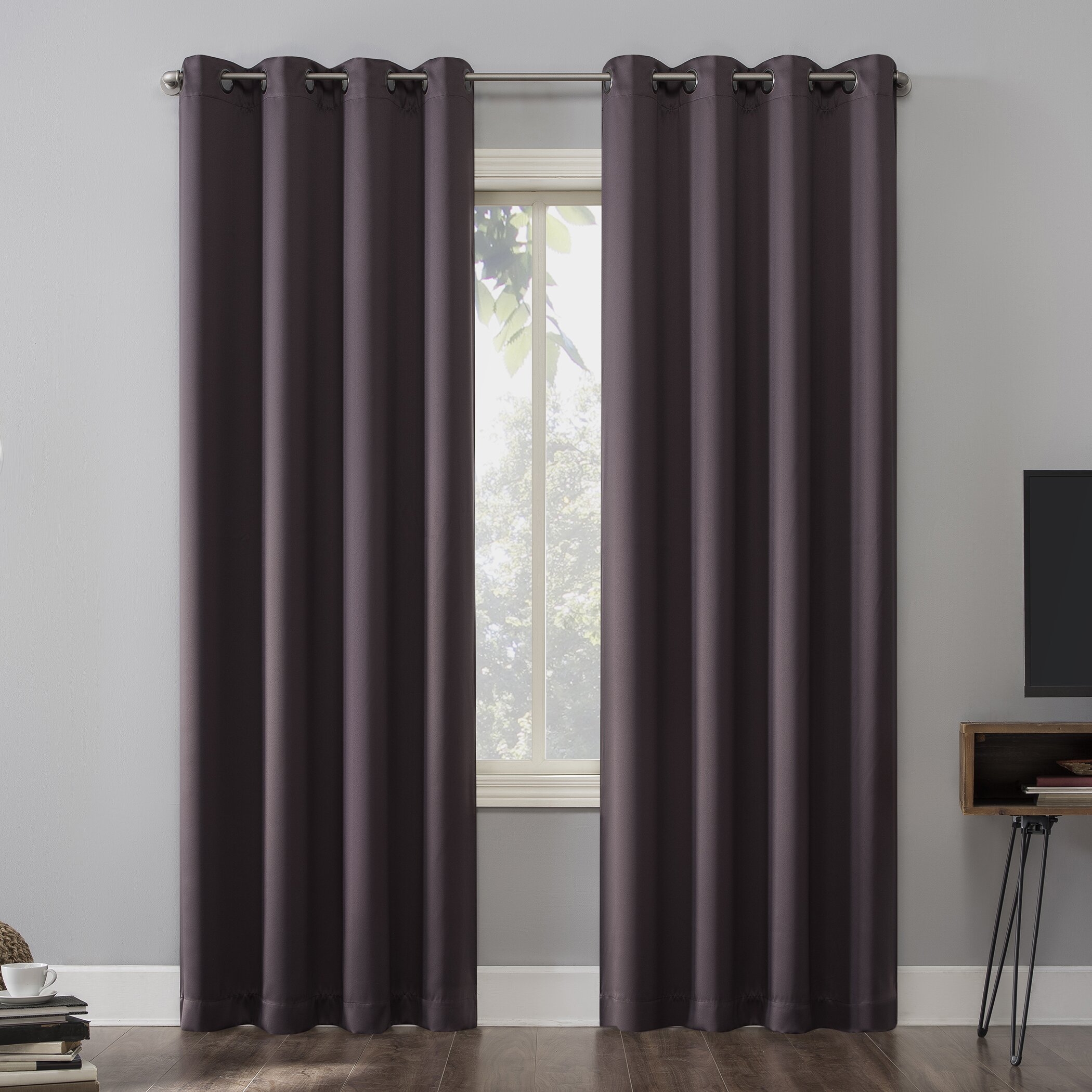 Oslo Max Blackout Home Theater Grade Solid Blackout Thermal Single Curtain Panel- Purple - Image 0