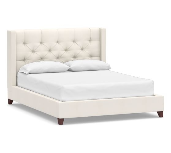 Harper Upholstered Tufted Low Bed without Nailheads, King, Denim Warm White - Image 0