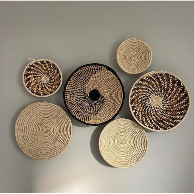 Assorted Set Of 6 African Baskets 7.5”-12” Wall Baskets Set, Wall Hanging Decor, African Wall Basket, Boho Wall Art (Set of 6) - Image 0