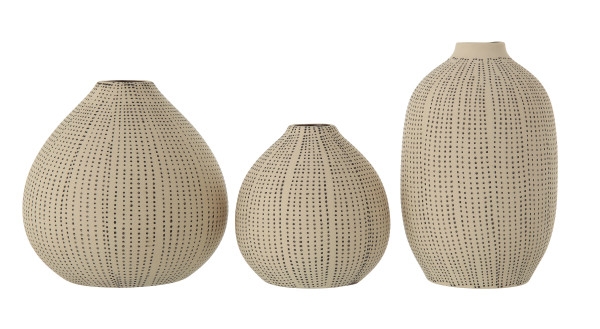 White Stoneware Vases with Textured Black Polka Dots (Set of 3 Sizes) - Image 1