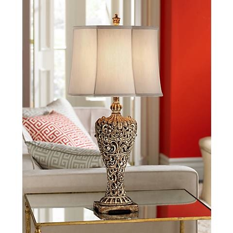 Elle Carved Antique Gold Classic Table Lamp - Image 0