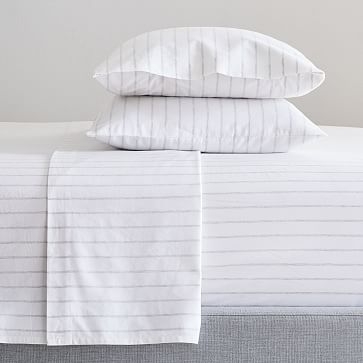 Organic Washed Cotton Simple Stripe Sheet Set, Queen, Black + White - Image 2