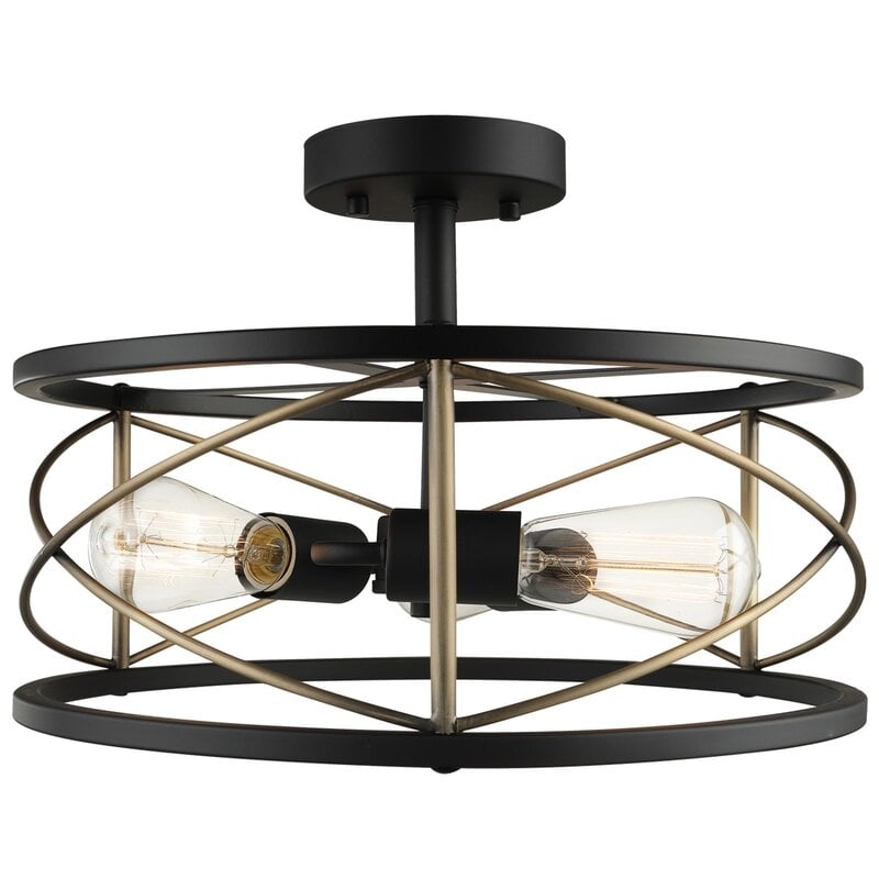 Denali 3-Light Matte Black Flush Mount Ceiling Light With Brass Accents - Image 0